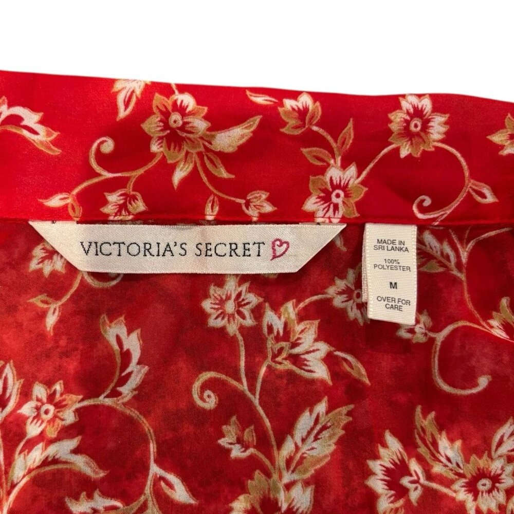 Y2K Vintage Victoria’s‎ Secret Sheer Floral Blouse Red Medium 90s/00s - Picture 3 of 5